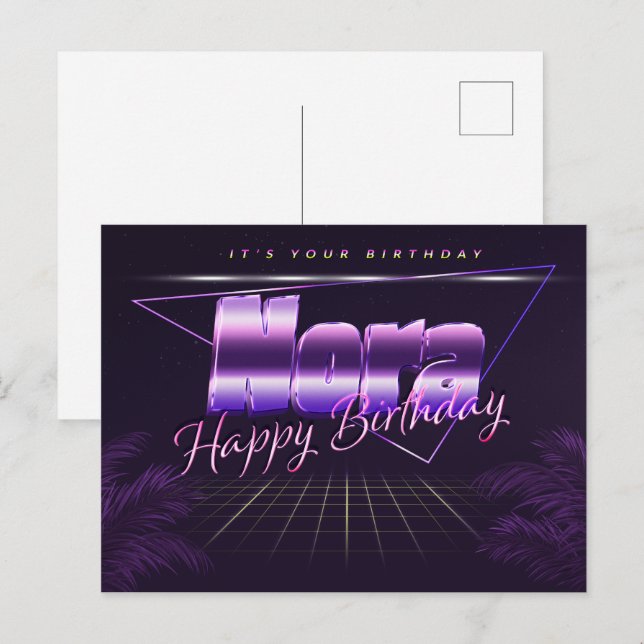 Nora Name Vorname lila Postkarte Geburtstag (Vorne/Hinten)