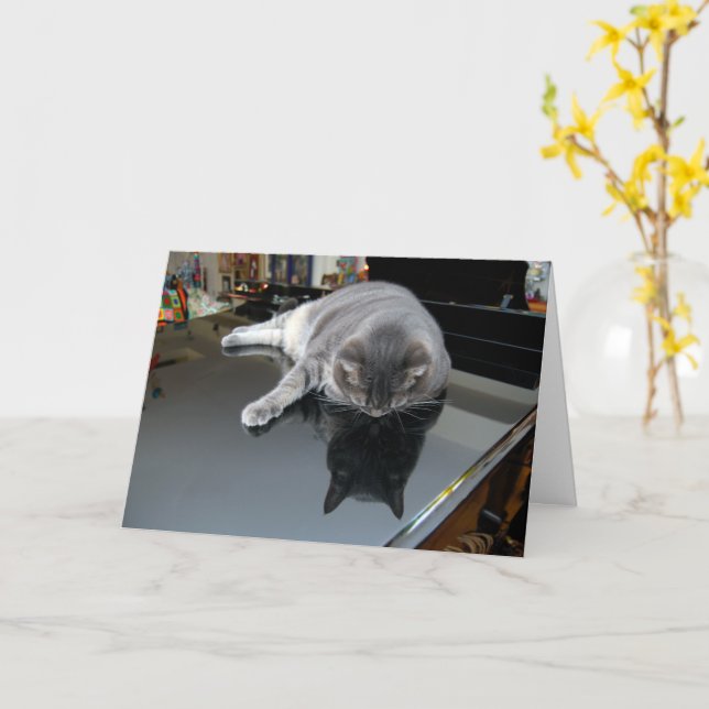 Nora The Piano Cat - Blank Folded Card - Style 006 Karte (Gelbe Blume)