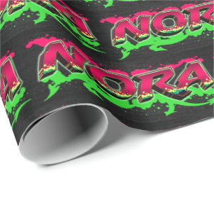 Nora Vorname Name Graffiti red green Geschenkpapier