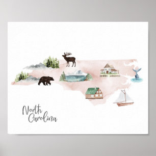 Nord-Carolinawanderlust-Sehenswürdigkeit-Karte Poster