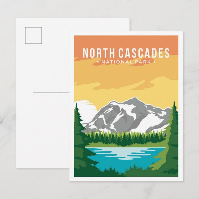 Nord Cascades Art Vintage Postkarte (Vorne/Hinten)