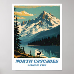 Nord Cascades National Park Illustration Retro De Poster