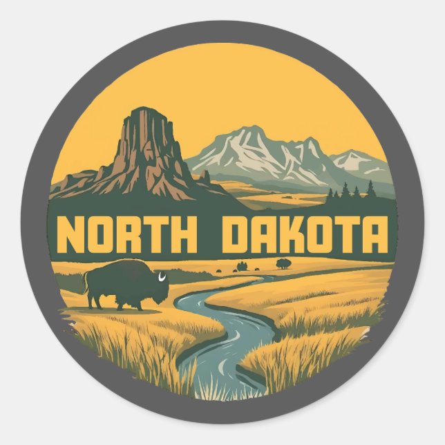 Nord Dakota USA Runder Aufkleber (Vorderseite)