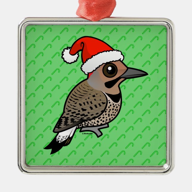 Nord-Flicker-Weihnachtsmann (gelb gekreuzt) Silbernes Ornament (Vorne)