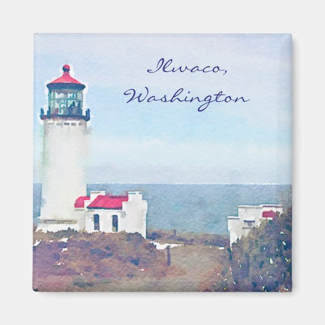 Nord Head Leuchtturm Ilwaco, WA Aquarelldruck Magnet (Vorne)
