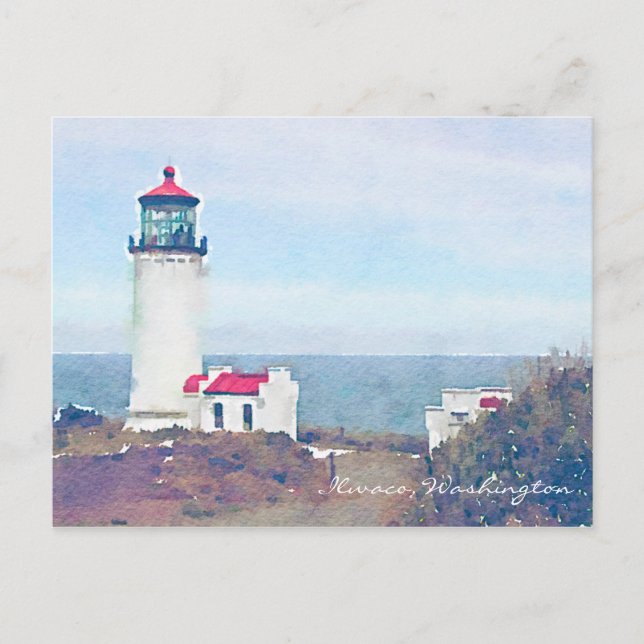 Nord Head Leuchtturm Ilwaco, WA Aquarelldruck Postkarte (Vorderseite)