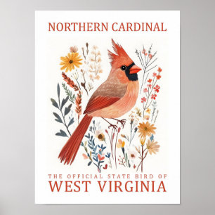 Nord Kardinal Bird of West Virginia Travel Poster