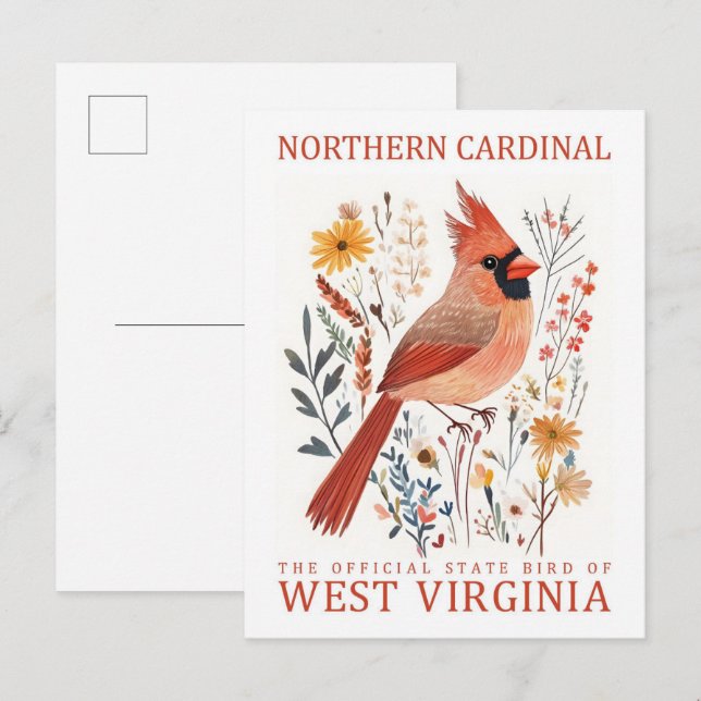 Nord Kardinal Bird of West Virginia Travel Postkarte (Vorne/Hinten)