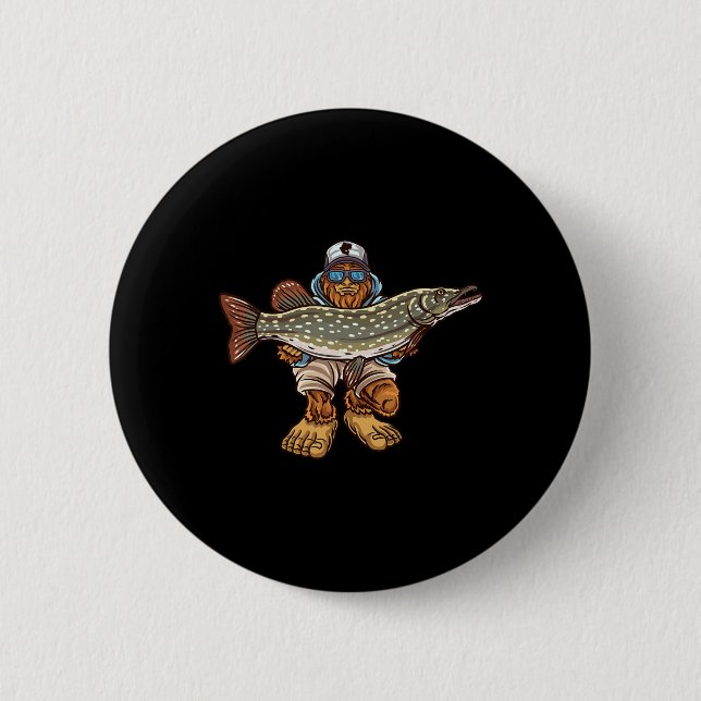 Nord-Pike Fischerei Bigfoot Jagd Fischer Button (Vorderseite)