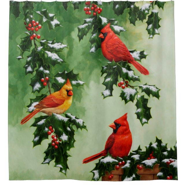 Nord-Rote Kardinal und Holly Duschvorhang (Vorderseite)