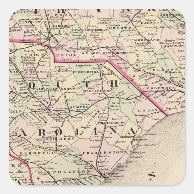 Nord-Süd-Carolina 4 Quadratischer Aufkleber (Vorderseite)