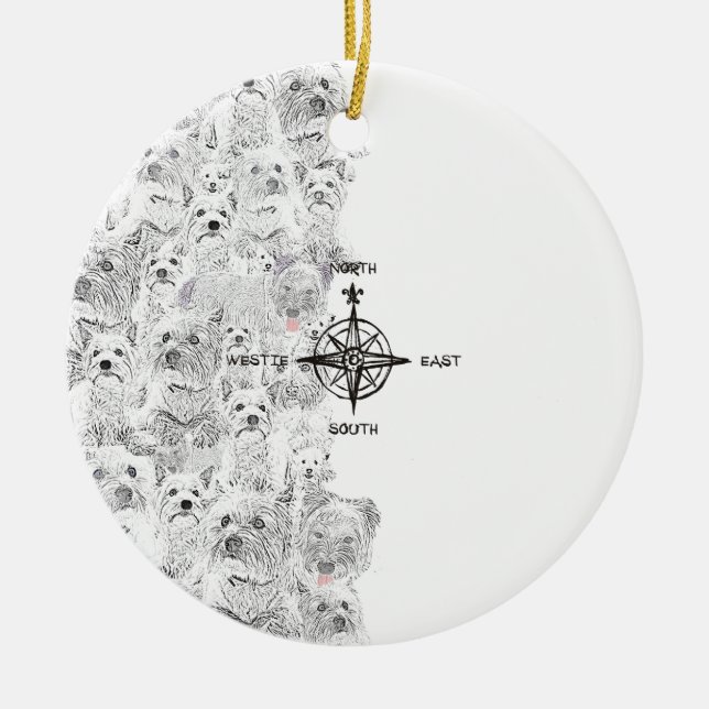 Nord-Süd-Ost und Westie Dog Keramikornament (Vorne)