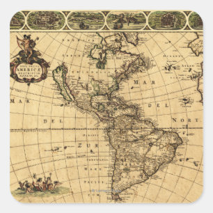 Nord und Süd AmericaPanoramic Karte Quadratischer Aufkleber