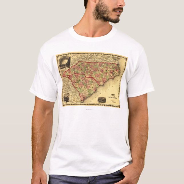Nord und Süd CarolinaPanoramic Karte T-Shirt (Vorderseite)