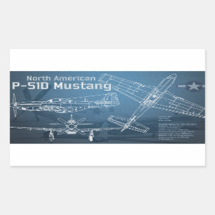 Nordamerikanischer P-51D Mustang Blueprint Rechteckiger Aufkleber