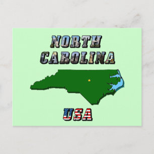 Nordcarolina-Kartenskizze, Foto & US-Flaggentext  Postkarte