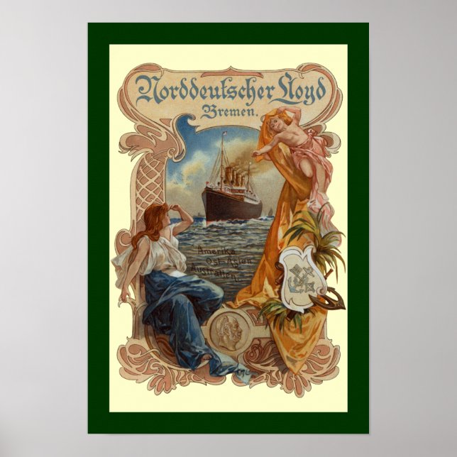 Norddeutscher Lloyd~S.S. Kaiser Wilhelm~Menu Cover Poster (Vorne)