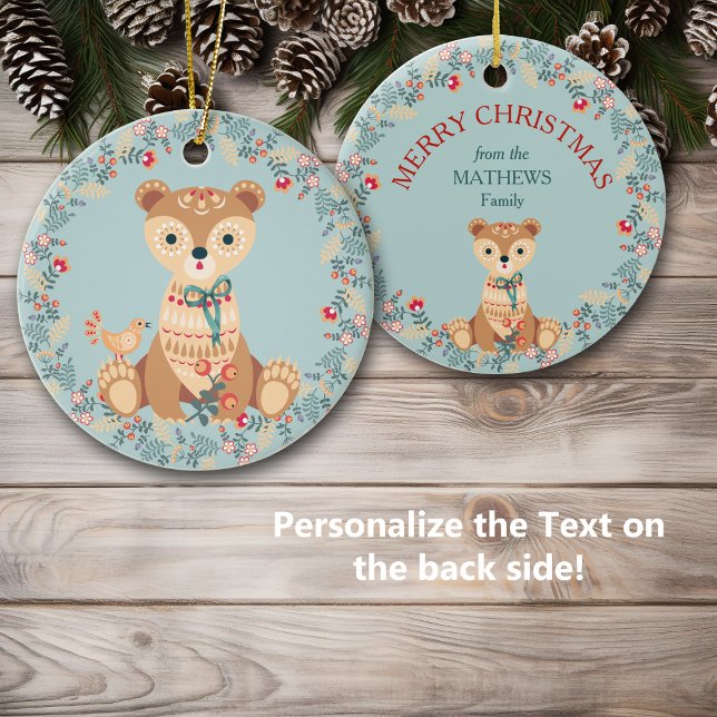 Nordic Bear Wreath Weihnachten Keramik Ornament (Von Creator hochgeladen)