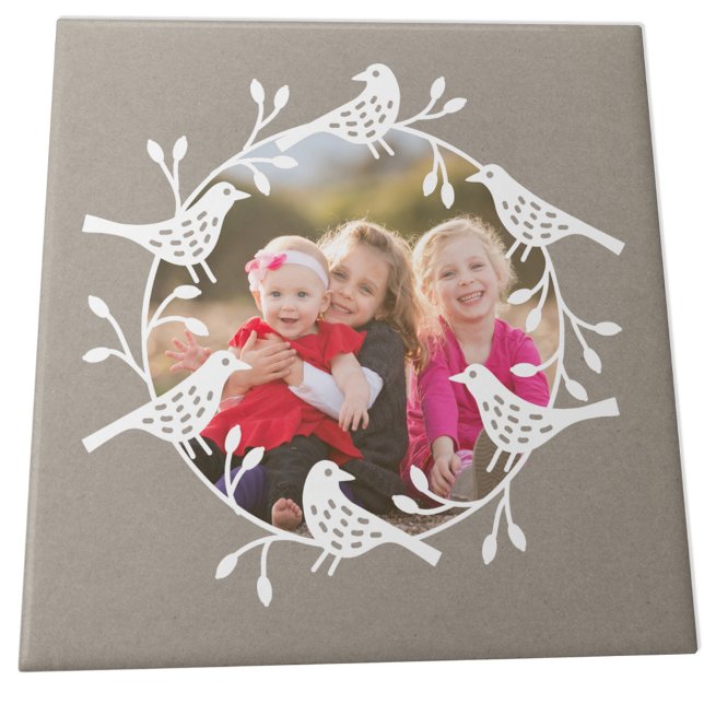 Nordic Bird Foto Fliese (Scandinavian bird wreath photo ceramic tile)