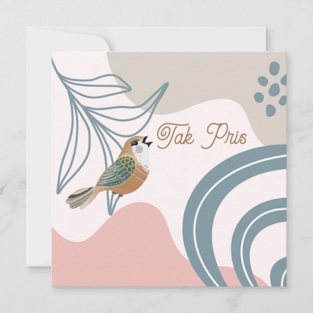 Nordic Bird und Blume Tak Pris (Danke) Mitteilungskarte (Vorderseite)