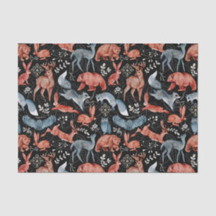 Nordic Blue Brown Animals Blätter Wasserfarbe Seidenpapier