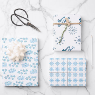 Nordic Blue Frohe Weihnachten Let It Schneeflocken Geschenkpapier Set