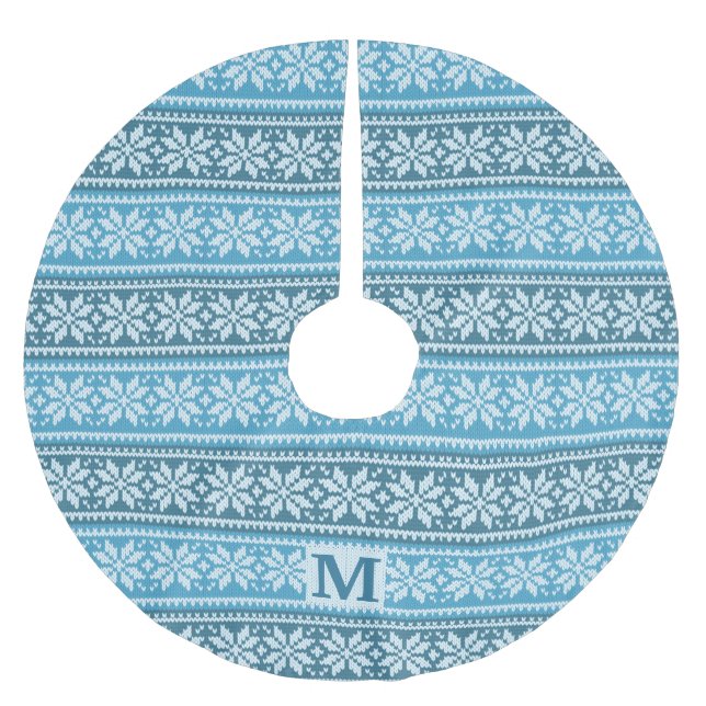 Nordic Blue Snowflake Imitats Strick Sweater Monog Polyester Weihnachtsbaumdecke (Vorderseite)