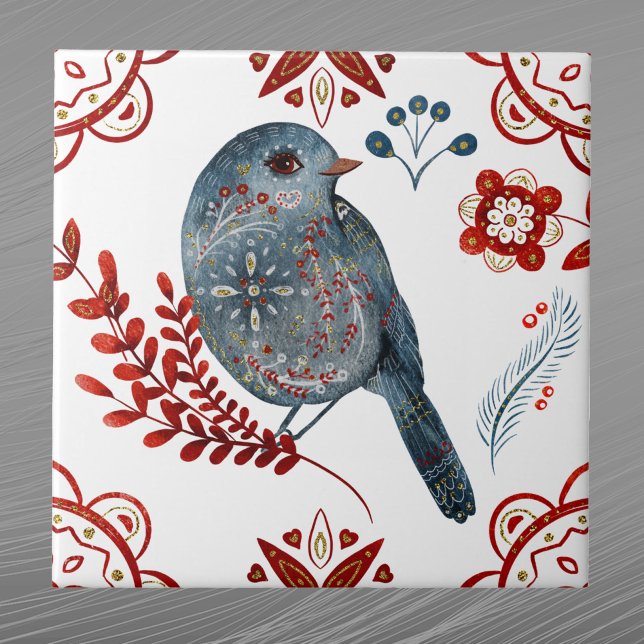 Nordic Blue Songbird Wasserfarbe Kunst Fliese (Von Creator hochgeladen)