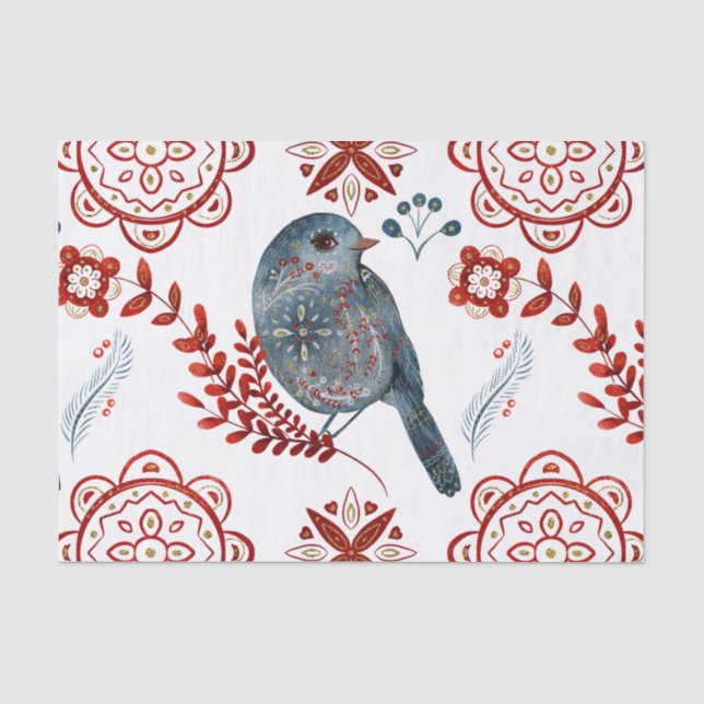 Nordic Blue Songbird Wasserfarbe Kunst Seidenpapier (Vorderseite)