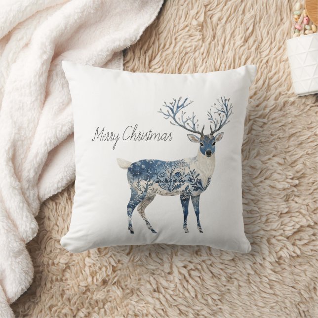 Nordic Blue White Deer Christmas Kissen (Decke)