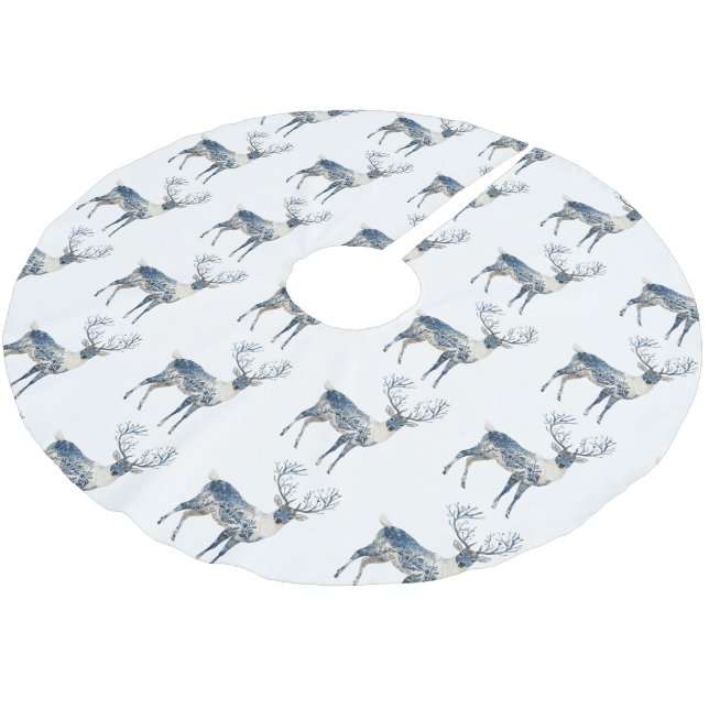 Nordic Blue White Deer Christmas Polyester Weihnachtsbaumdecke (Schrägansicht)