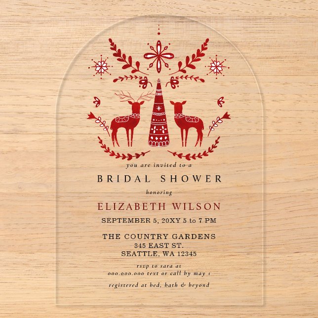 Nordic Buck and Doe Christmas Bridal Shower  Acryleinladungen (Vorderseite)
