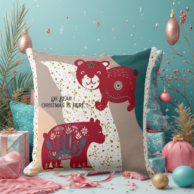 Nordic Christmas Bear Cat Snow Boho Bohemisch Art Kissen (Nordic Christmas Bear Cat Snow Boho Bohemian Art Throw Pillow)