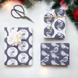 Nordic Christmas Blue Birds Geschenkpapier Set
