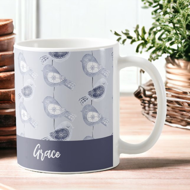 Nordic Christmas Blue Birds Personalisiert Kaffeetasse (Nordic Christmas Blue Birds Personalized Coffee Mugs from Ricaso)