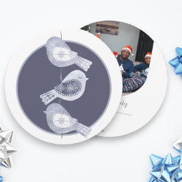 Nordic Christmas Blue Birds Photo Feiertagskarte