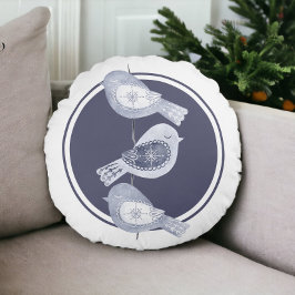 Nordic Christmas Blue Birds Rundes Kissen