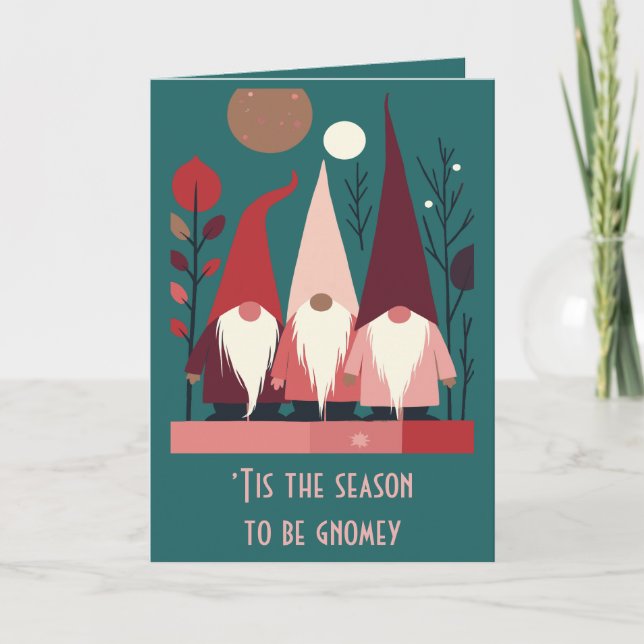 Nordic Christmas Gnomes Mid-Century Modern Cut Out Karte (Vorderseite)