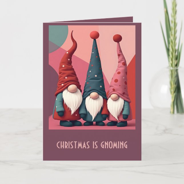 Nordic Christmas Gnomes Retro Modern Kitschmas Karte (Vorderseite)