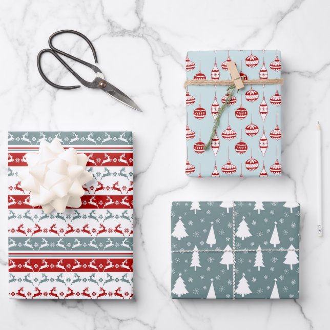 Nordic Christmas Muster Wrapping Paper Sheet Geschenkpapier Set (Vorderseite)