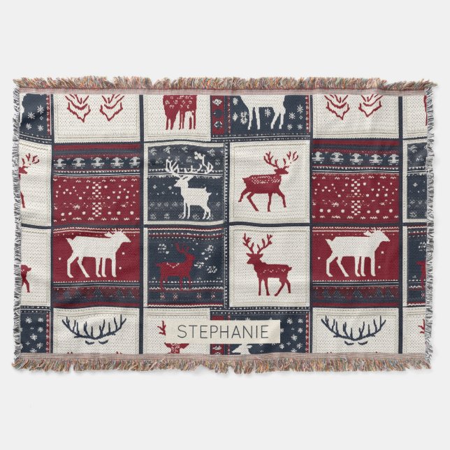 Nordic Christmas Patchwork | Rentier Decke (Vorderseite)