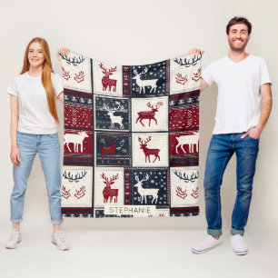 Nordic Christmas Patchwork Rentier Fleecedecke