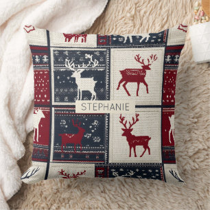 Nordic Christmas Patchwork   Rentier Kissen