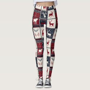 Nordic Christmas Patchwork Rentier Leggings