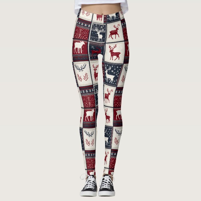 Nordic Christmas Patchwork | Rentier Leggings (Vorderseite)