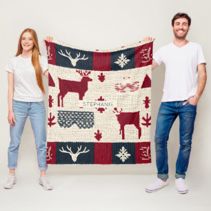 Nordic Christmas Patchwork Rentiere (2) Fleecedecke