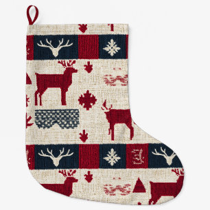 Nordic Christmas Patchwork Rentiere (2) Großer Weihnachtsstrumpf