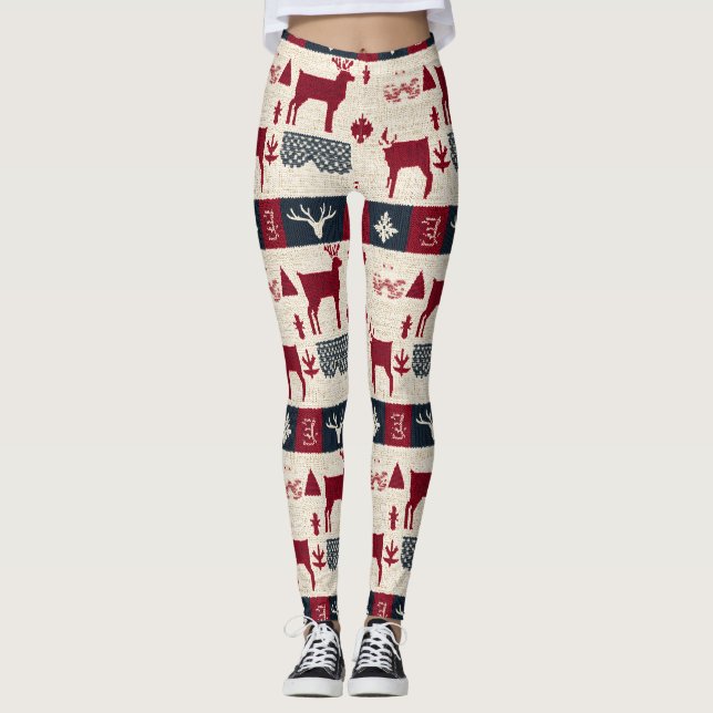 Nordic Christmas Patchwork | Rentiere (2) Leggings (Vorderseite)