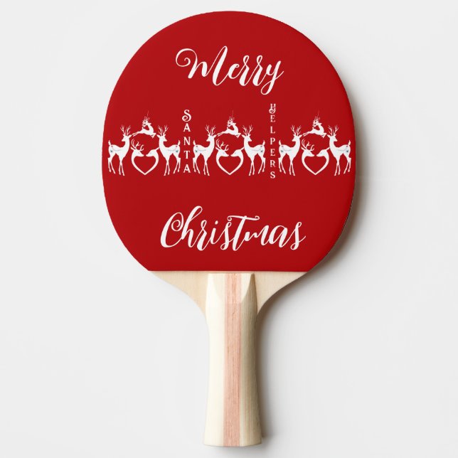 Nordic Christmas Reindeers White Santa Helpers Red Tischtennis Schläger (Vorderseite)
