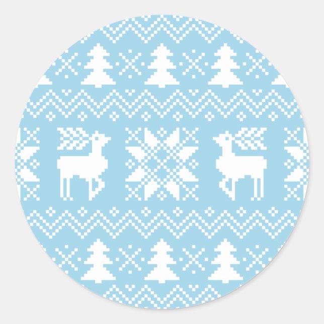 Nordic Christmas Sweater Inspiriert Blue Pattern Runder Aufkleber (Vorderseite)